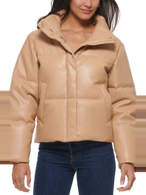 Water Resistant Faux Leather Puffer Jacket