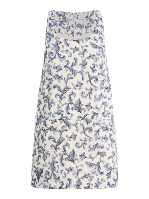 POSSE Rue Baroque-Print Linen-Silk Mini Shift Dress multi