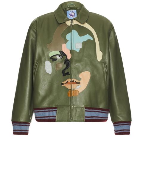 KidSuper Patchwork Face Leather Varsity Jacket