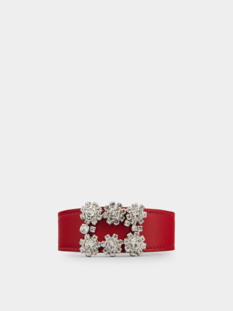 Roger Vivier Flower Strass Buckle Bracelet in Leather