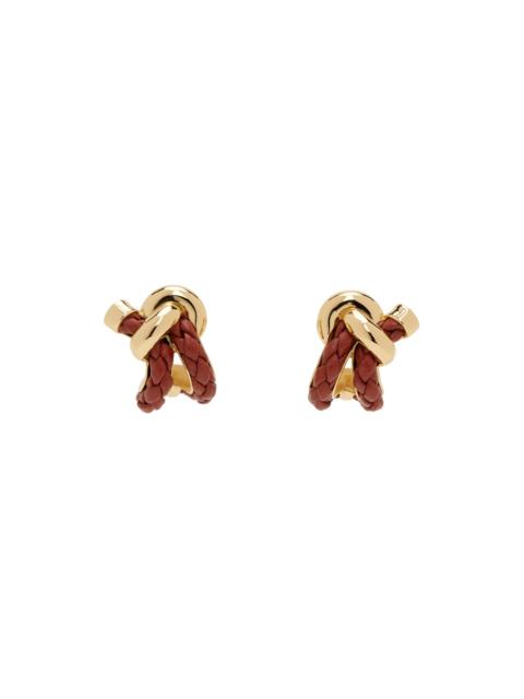 Bottega Veneta Gold & Burgundy Knot Hoop Earrings
