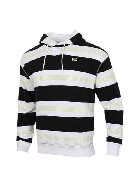 PUMA PUMA Downtown Striped Hoodie 'Black White Green' 599188-02