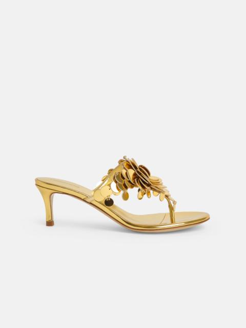rabanne KITTEN HEEL SANDALS IN GOLD WITH SEQUINS EMBELLISHMENTS