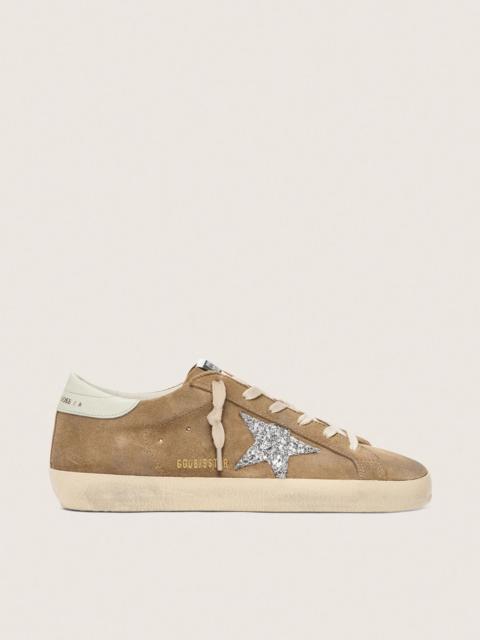 Golden Goose Women’s Super-Star in tobacco suede with silver glitter star