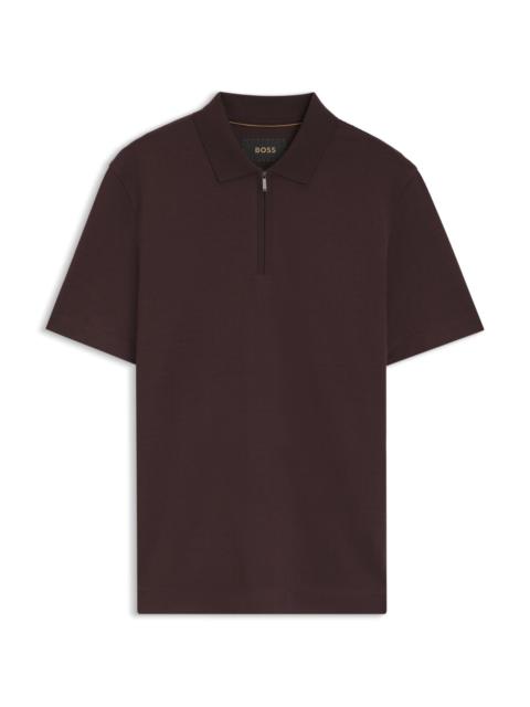BOSS ZIPPER-NECK POLO SHIRT IN A COTTON-SILK BLEND