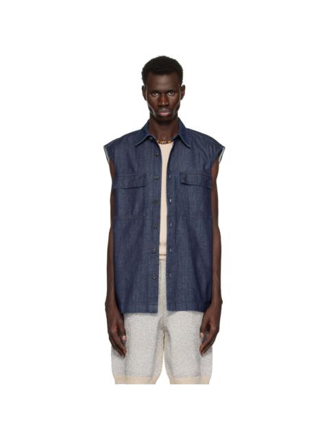 Dries Van Noten Navy Sleeveless Denim Shirt