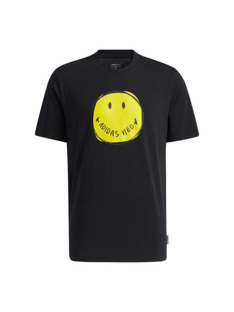 adidas neo M Smly Tee 1 Smiling Face Printing Sports Round Neck Short Sleeve Black H62013