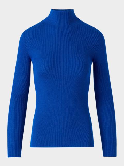 AKRIS Mock-Neck Cashmere-Silk Fine Rib Sweater