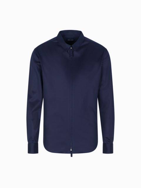 SLIM-FIT COTTON INTERLOCK SHIRT WITH ZIP
