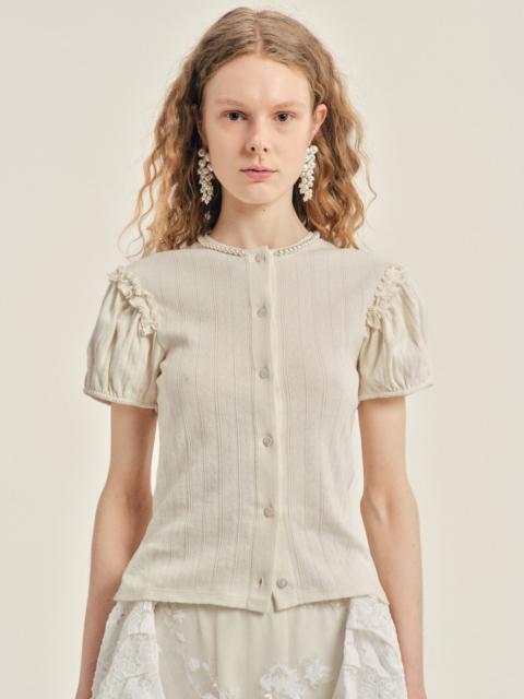 Simone Rocha Embellished Pointelle Puff Sleeve Cardigan