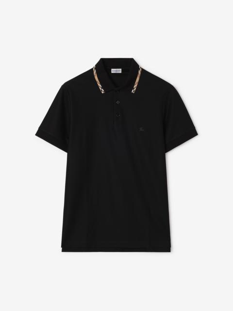 Check Trim Cotton Polo Shirt