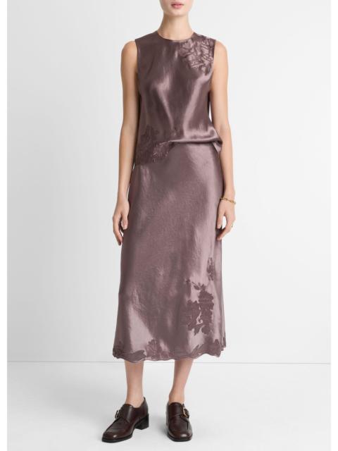Vince Floral-Embroidered Satin Slip Skirt