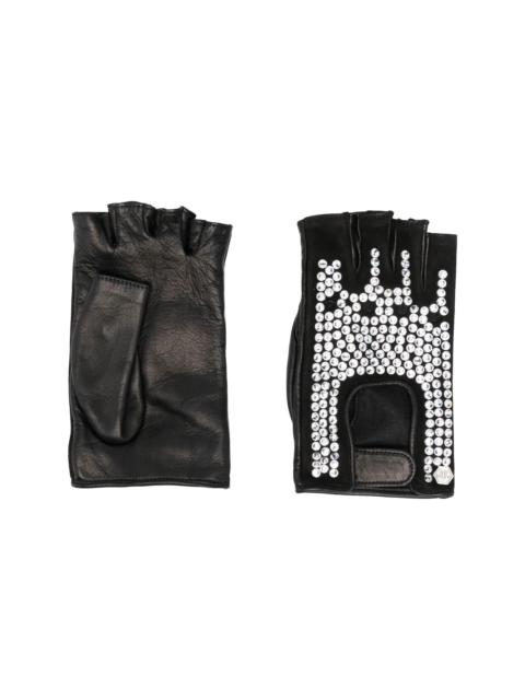 PHILIPP PLEIN crystal-embellished leather gloves