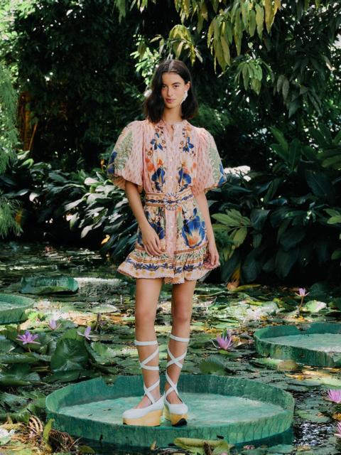 FARM RIO Pink Dream Garden Beaded Belt Mini Dress