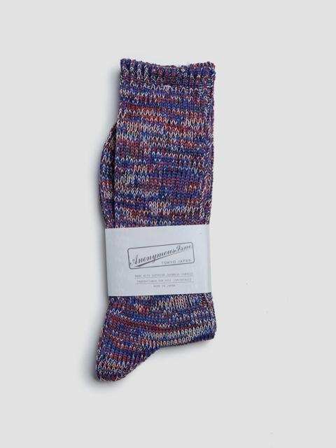 Nigel Cabourn Anonymous Ism 5 Colour Mix Crew Sock in Navy