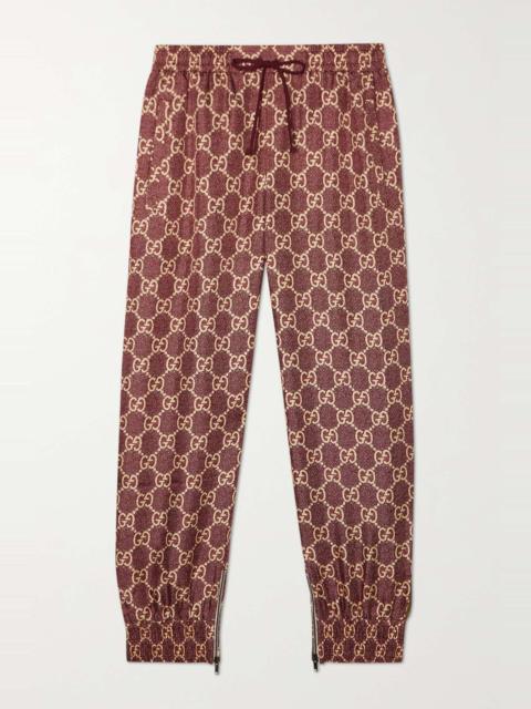 GUCCI Lamé-trimmed silk-twill track pants
