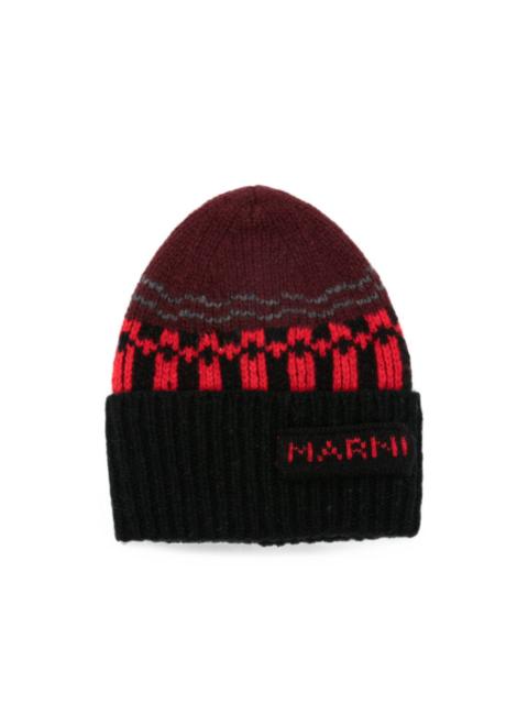 Marni logo-patch beanie hat