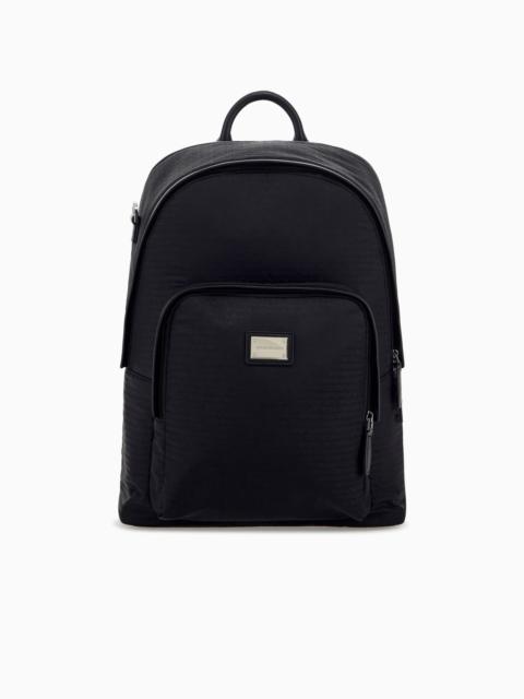 EMPORIO ARMANI BACKPACK WITH A FRONT ZIP POCKET AND A METAL LOGO PLAQUE