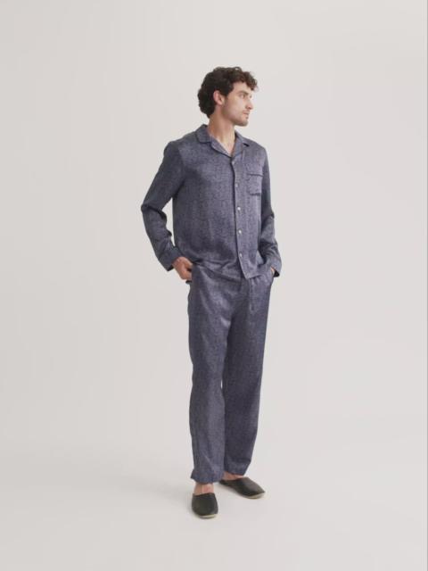Derek Rose Men's Silk Pajamas Navy Blue Rose