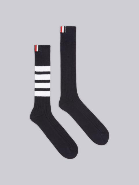 Thom Browne Navy Thick Wale Cotton Chunky Rib Mid-Calf 4-Bar Socks