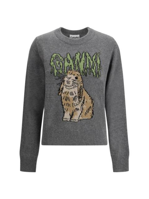 GANNI graphic-bunny sweater