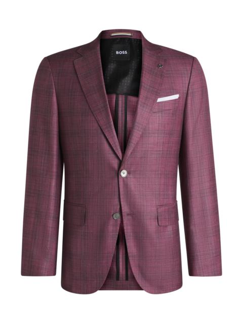 BOSS SLIM-FIT BLAZER IN CHECKED VIRGIN WOOL, SILK AND LINEN