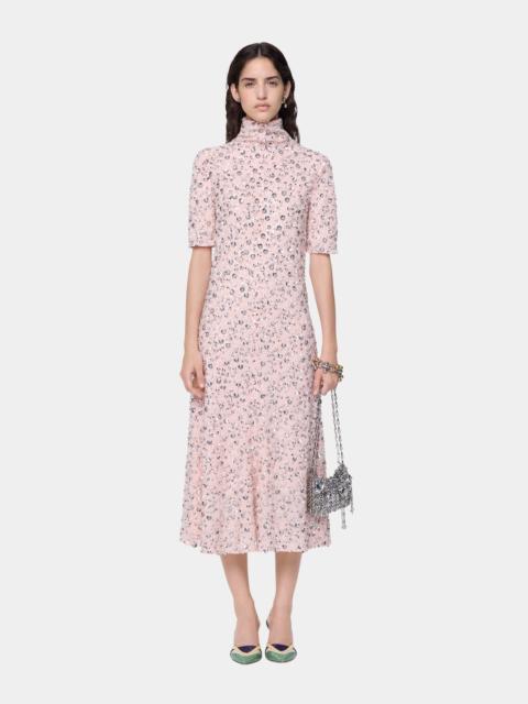 rabanne MIDI DRESS WITH SILVER FLORAL SEQUIN EMBROIDERY