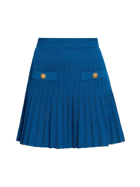 Balmain Women's Mesh Striped Flare Miniskirt - Bleu Nuit