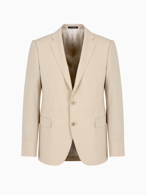 Slim-fit single-breasted jacket in natural, tropical, stretchy, light wool