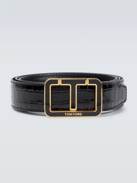 TOM FORD Logo croc-effect leather belt