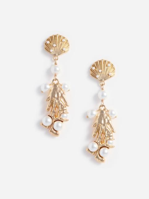 self-portrait Gold Shell Pearl Coral Earrings