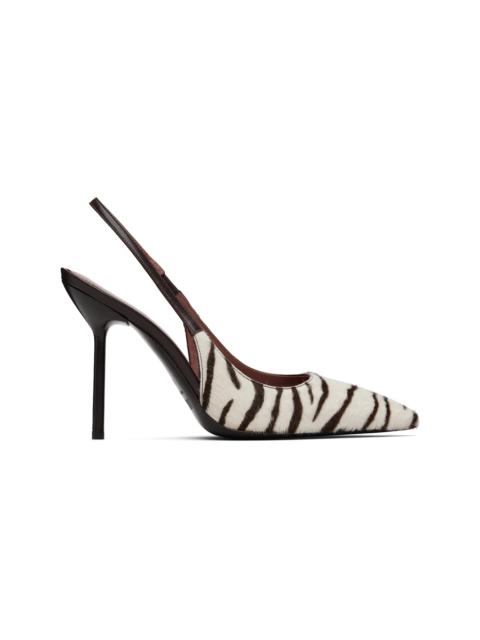 PARIS TEXAS Off-White & Brown Lidia Slingback Heels
