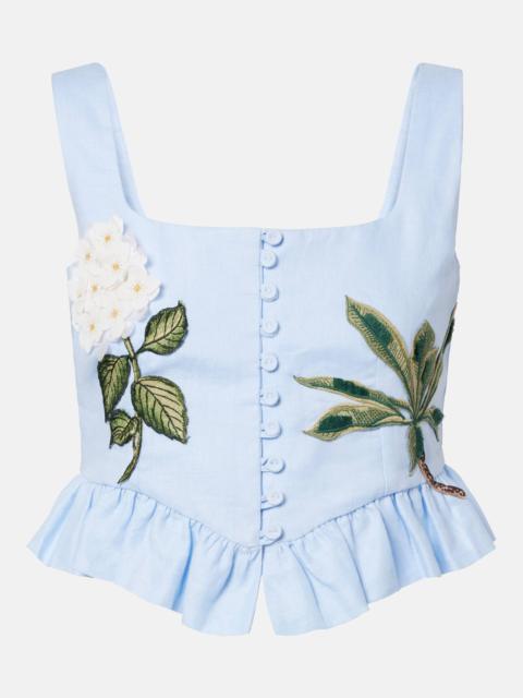 Agua by Agua Bendita Eslabón floral-appliqué linen bustier top