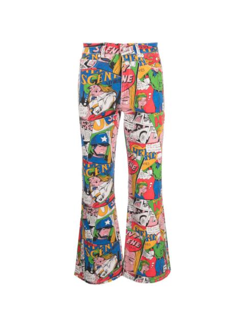 cartoon-print flared jeans