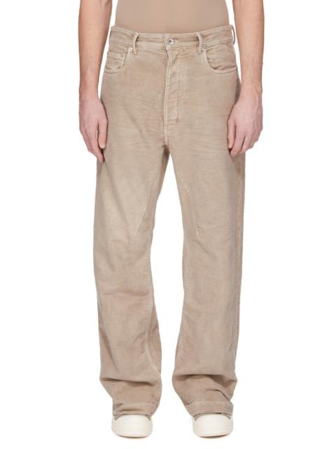 Rick Owens DRKSHDW Geth Wide-Leg Brushed-Cotton Trousers Beige