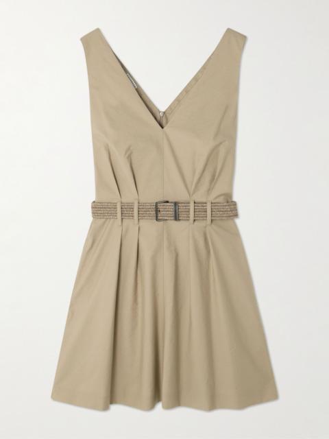 Brunello Cucinelli Belted cotton-blend twill mini dress Tan