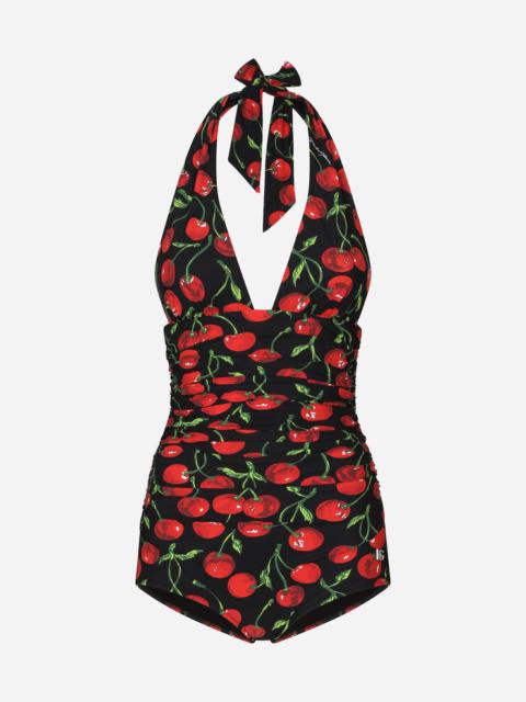 Cherry-print one-piece swimsuit