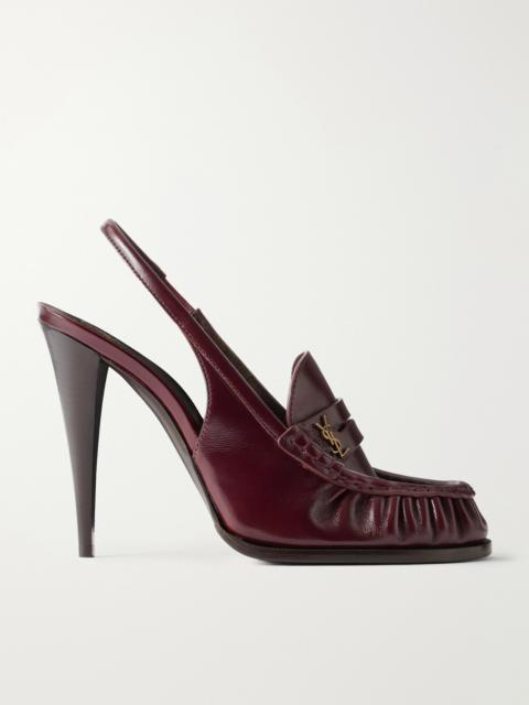 SAINT LAURENT Le Loafer 110 Cassandre-embellished Leather Slingback Pumps