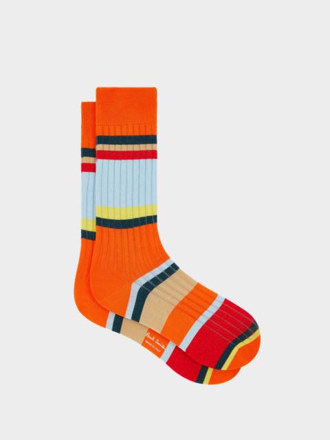 Paul Smith Men's Pool Ribbed Stripe Mid-Calf Socks