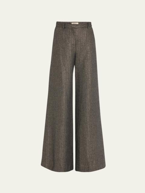 Pilar Metallic Herringbone Wide-Leg Pants