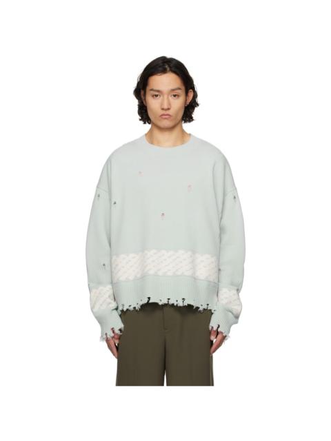 FENG CHEN WANG Green Yu Zu Xie Ripped Jacquard Sweater