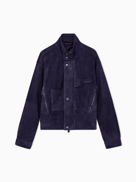 GIORGIO ARMANI OVERSIZED FIT BLOUSON JACKET IN LEATHER WITH PADDING