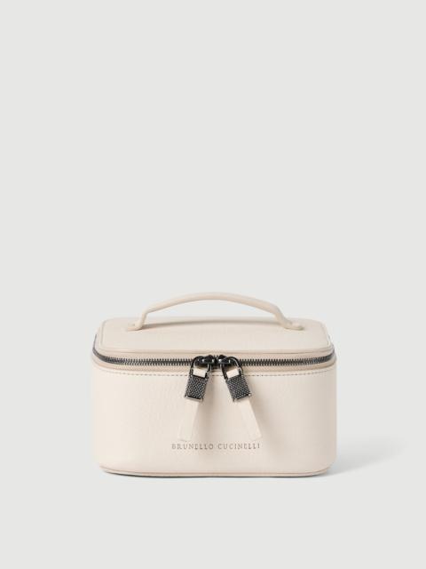 Brunello Cucinelli Grained calfskin jewelry box with shiny zipper pull