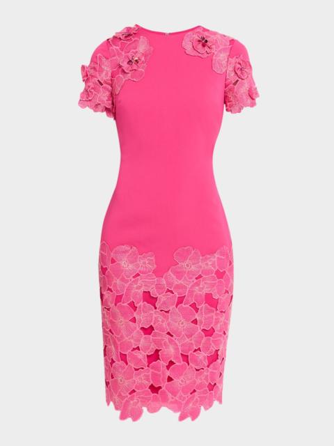 BADGLEY MISCHKA Floral Lace & Crepe Bodycon Dress