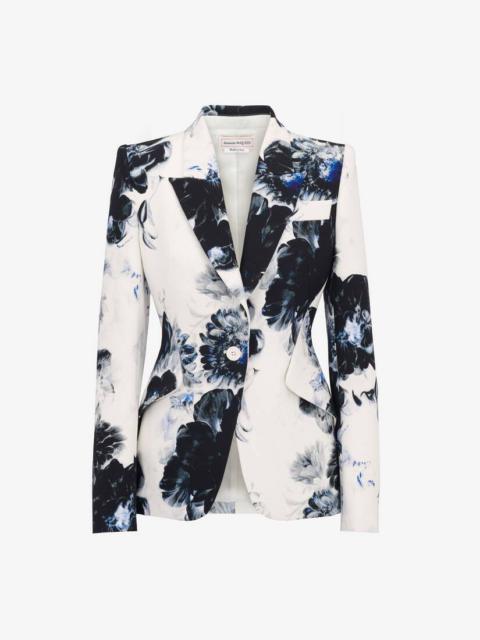 Alexander McQueen Women's Chiaroscuro Peak Shoulder Jacket in White/black/electric Blue