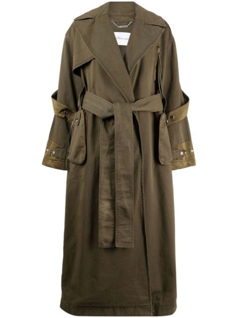 panelled belted cotton trench coat