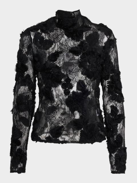 AKNVAS Freja Floral Lace Mock-Neck Top