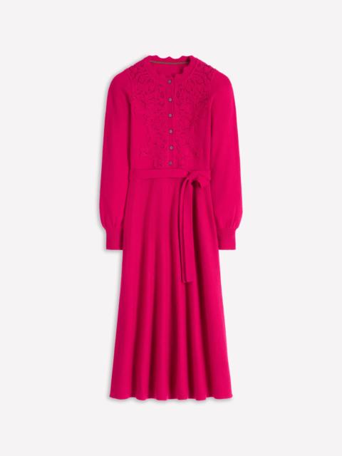 BODEN Lace Insert Knitted Midi Dress-Vibrant Pink