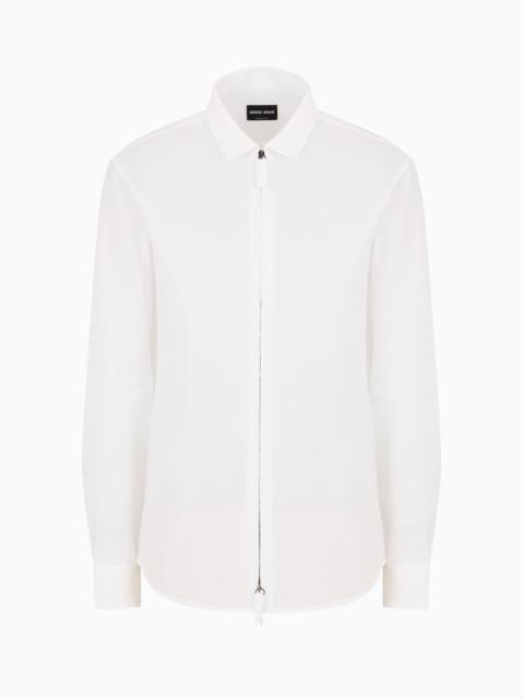 GIORGIO ARMANI Slim-fit cotton seersucker shirt with zip