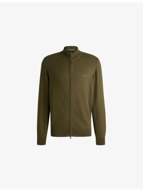 BOSS Brand-embroidered zipped cotton-knit cardigan